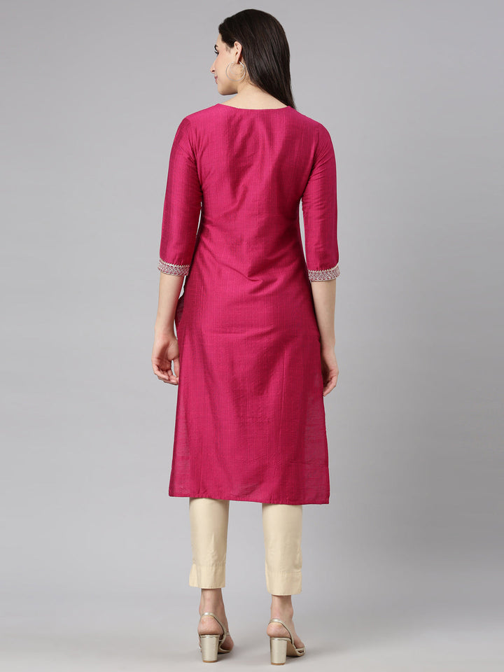 Neerus Pink solid straight kurti - side view
