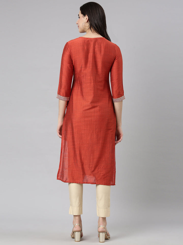 Neerus Orange solid straight kurti - side view