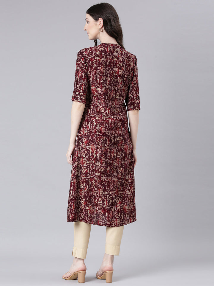 Neerus Maroon Casual Tribal Straight Kurtas