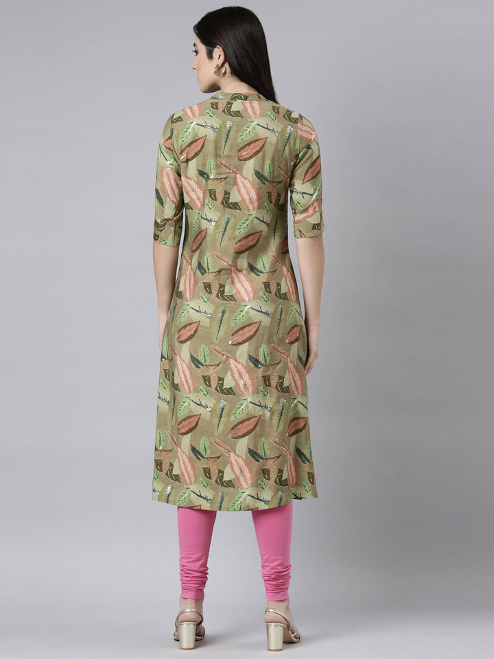 Neerus Green solid straight kurta - side view