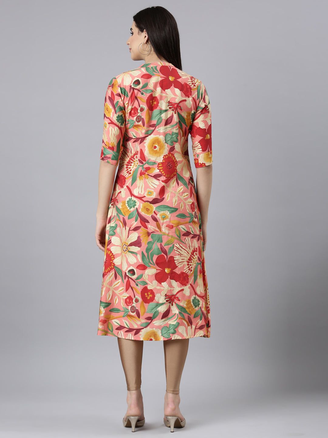 Neerus Multi floral printed straight kurti - side view