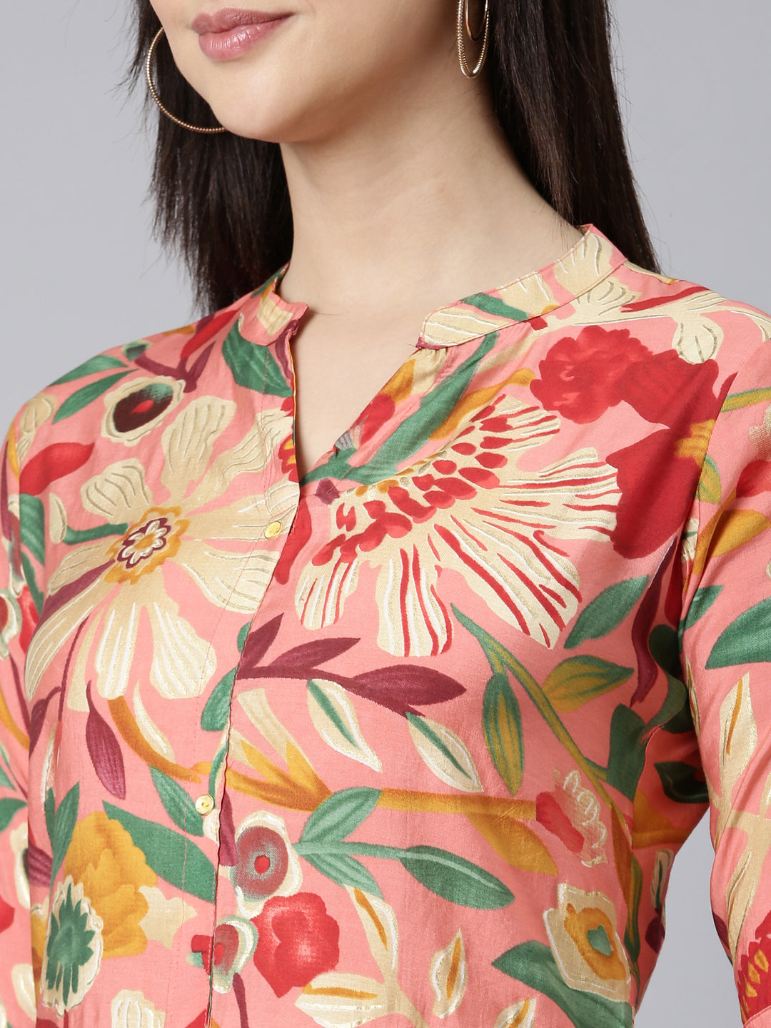 Neerus Multi floral printed straight kurti - detail view 1