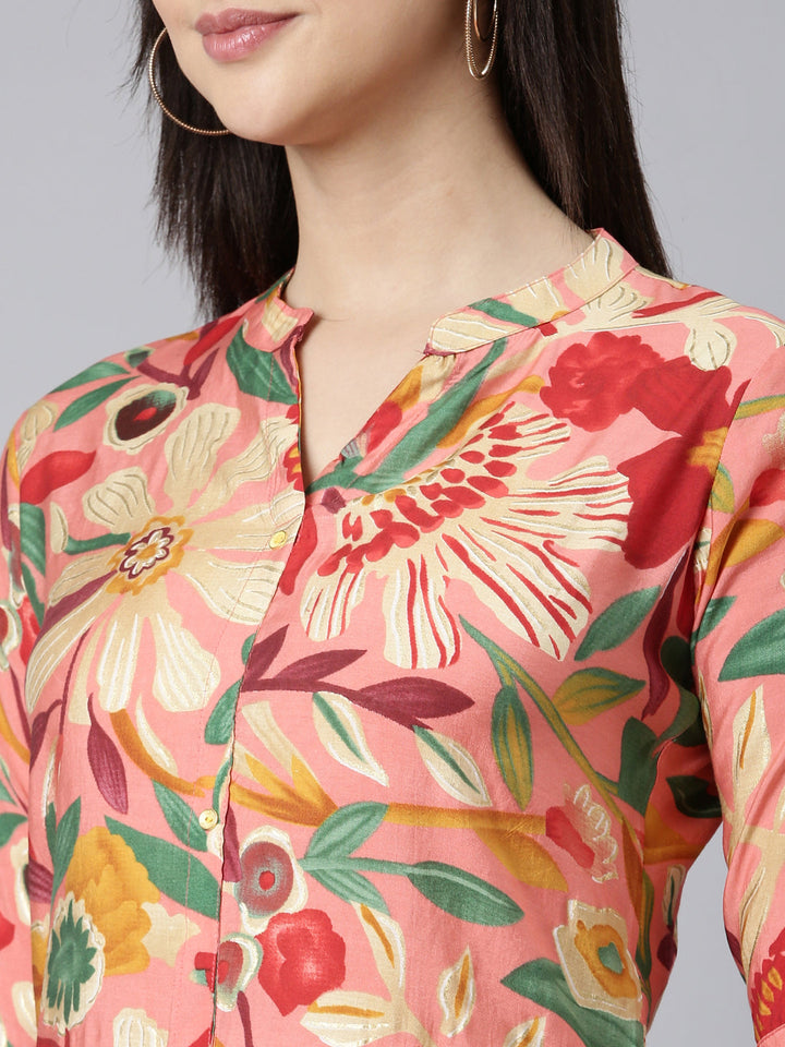 Neerus Multi floral printed straight kurti - detail view 1