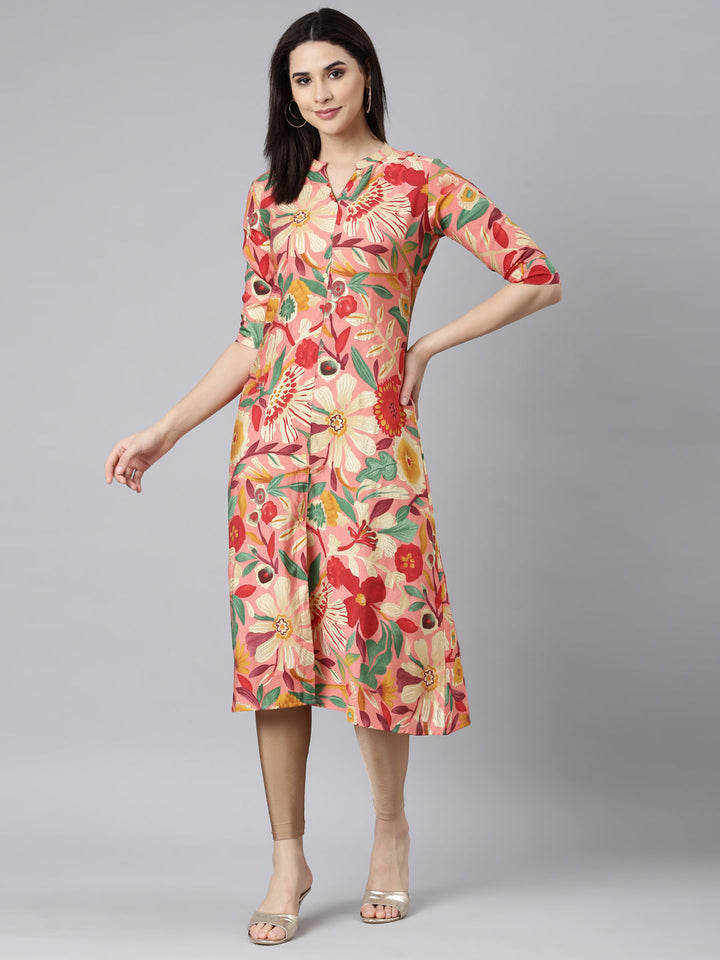 Neerus Multi floral printed straight kurti - detail view 2