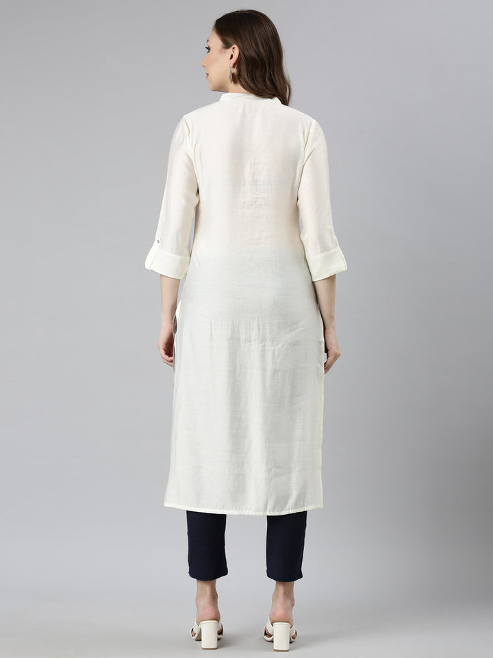 Neerus White embellished straight kurti panelled - side view