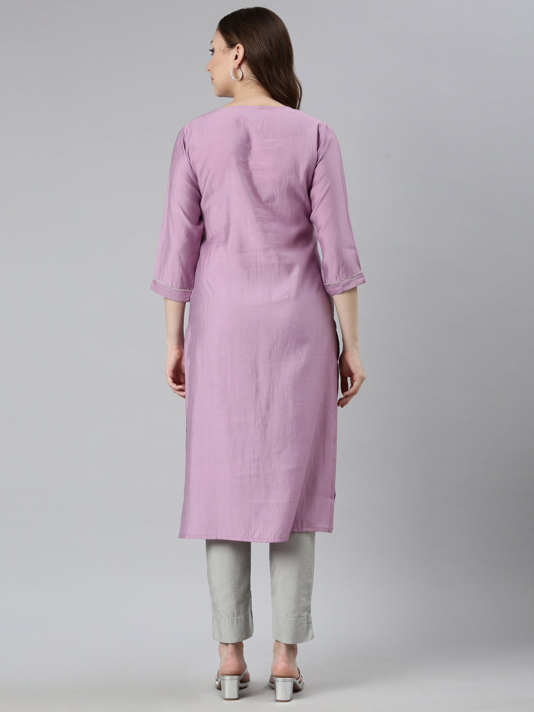 Neerus Purple embellished panelled straight kurti - side view