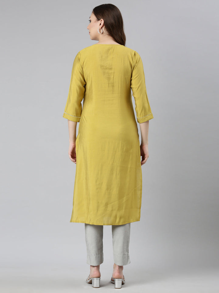 Neerus Green Rayon Embellished Straight Kurti - side view