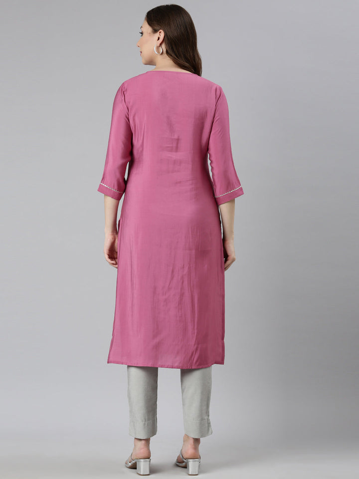 Neerus Pink embellished straight panelled kurti - side view