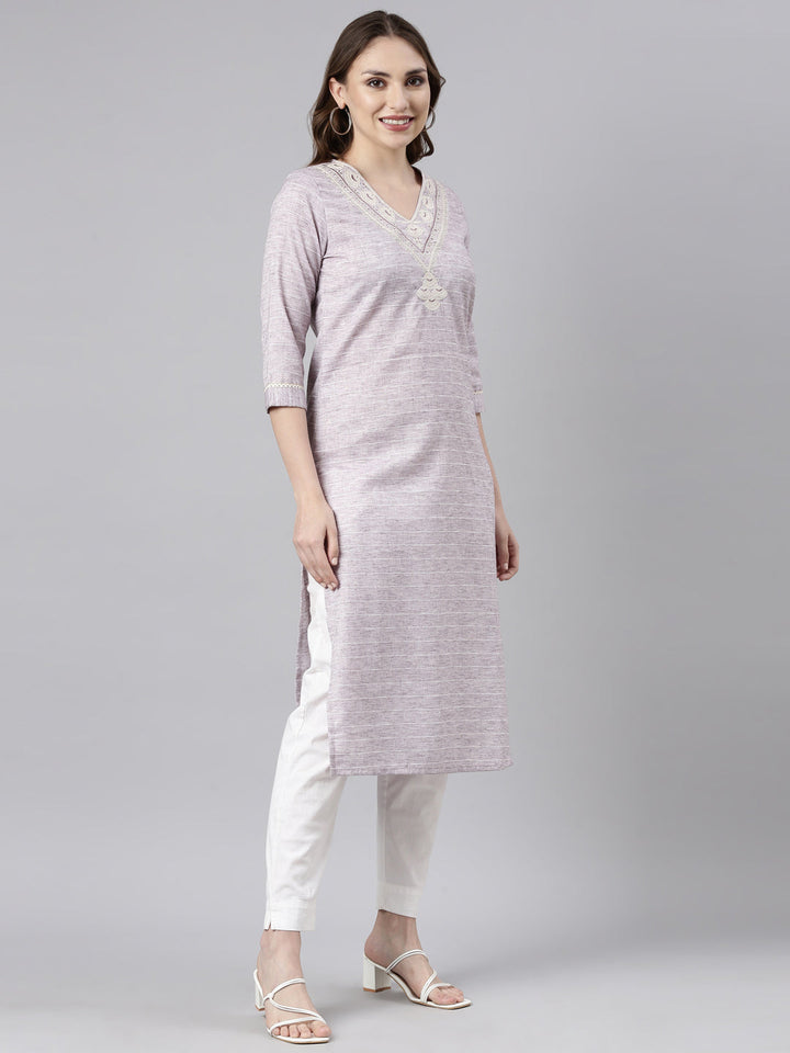 Neerus Grey cotton printed straight kurti - back view
