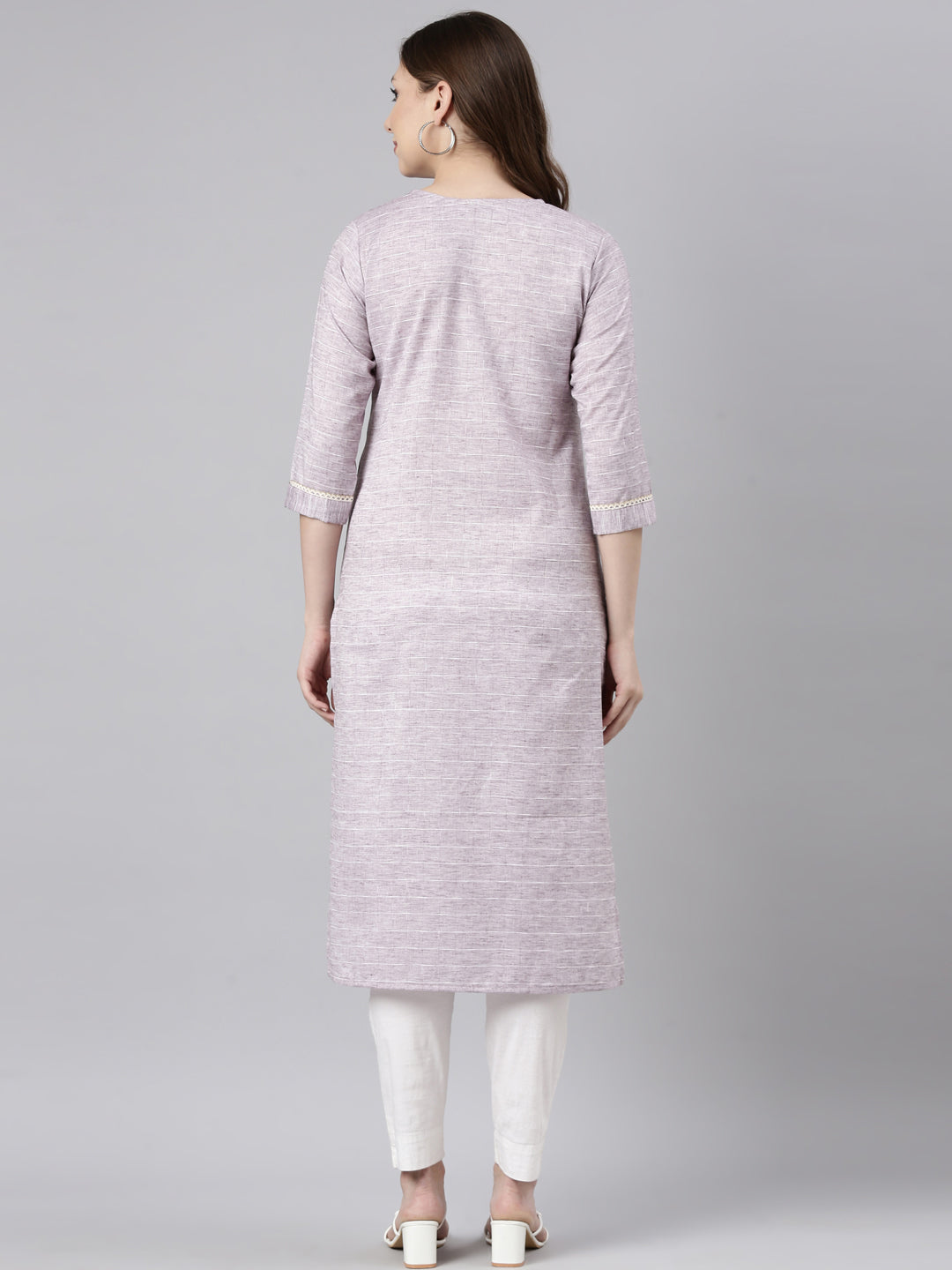 Neerus Grey cotton printed straight kurti - side view