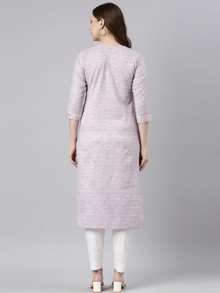 Neerus Grey cotton printed straight kurti - side view