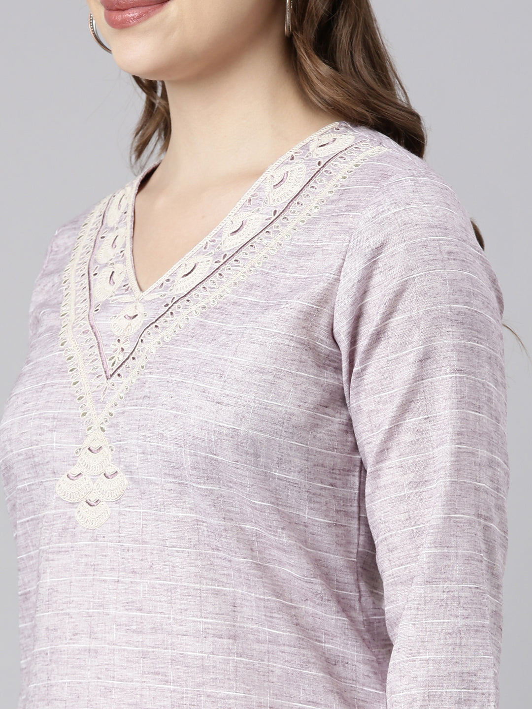 Neerus Grey cotton printed straight kurti - detail view 1