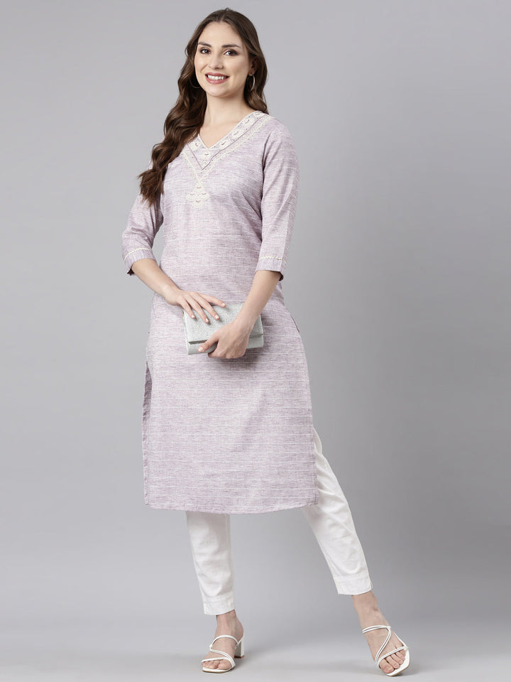 Neerus Grey cotton printed straight kurti - detail view 2