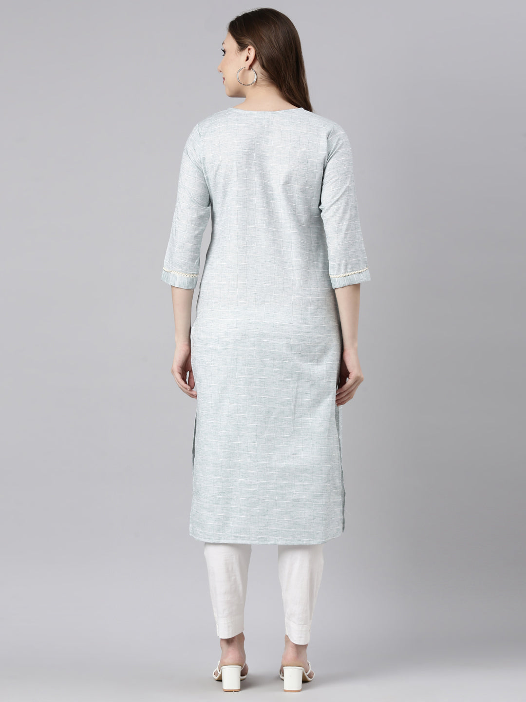 Neerus Green cotton printed straight kurti - side view