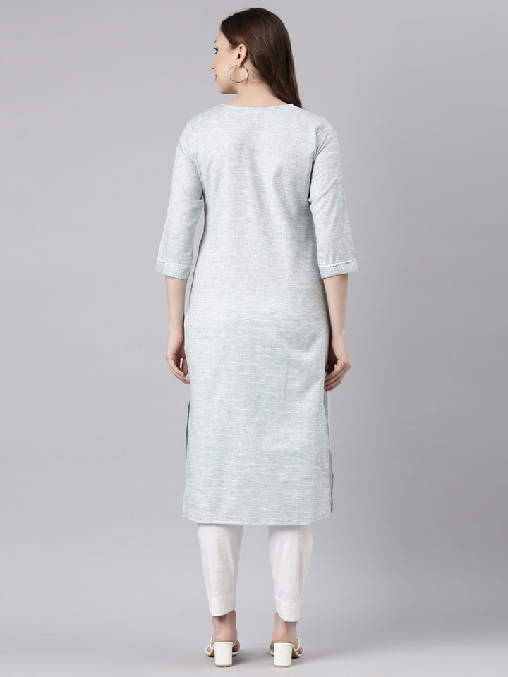 Neerus Green cotton printed straight kurti - side view