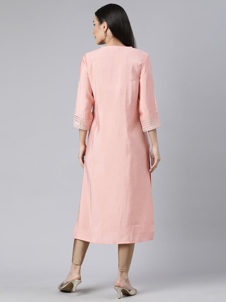 Neerus Orange solid straight kurti - side view