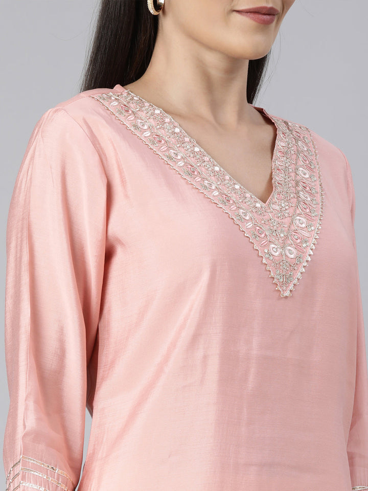 Neerus Orange solid straight kurti - detail view 1