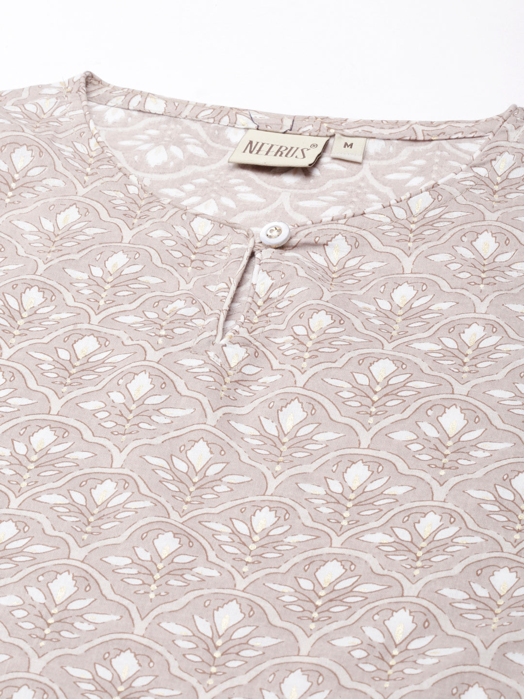 Neerus Brown printed floral straight kurta - detail view 3