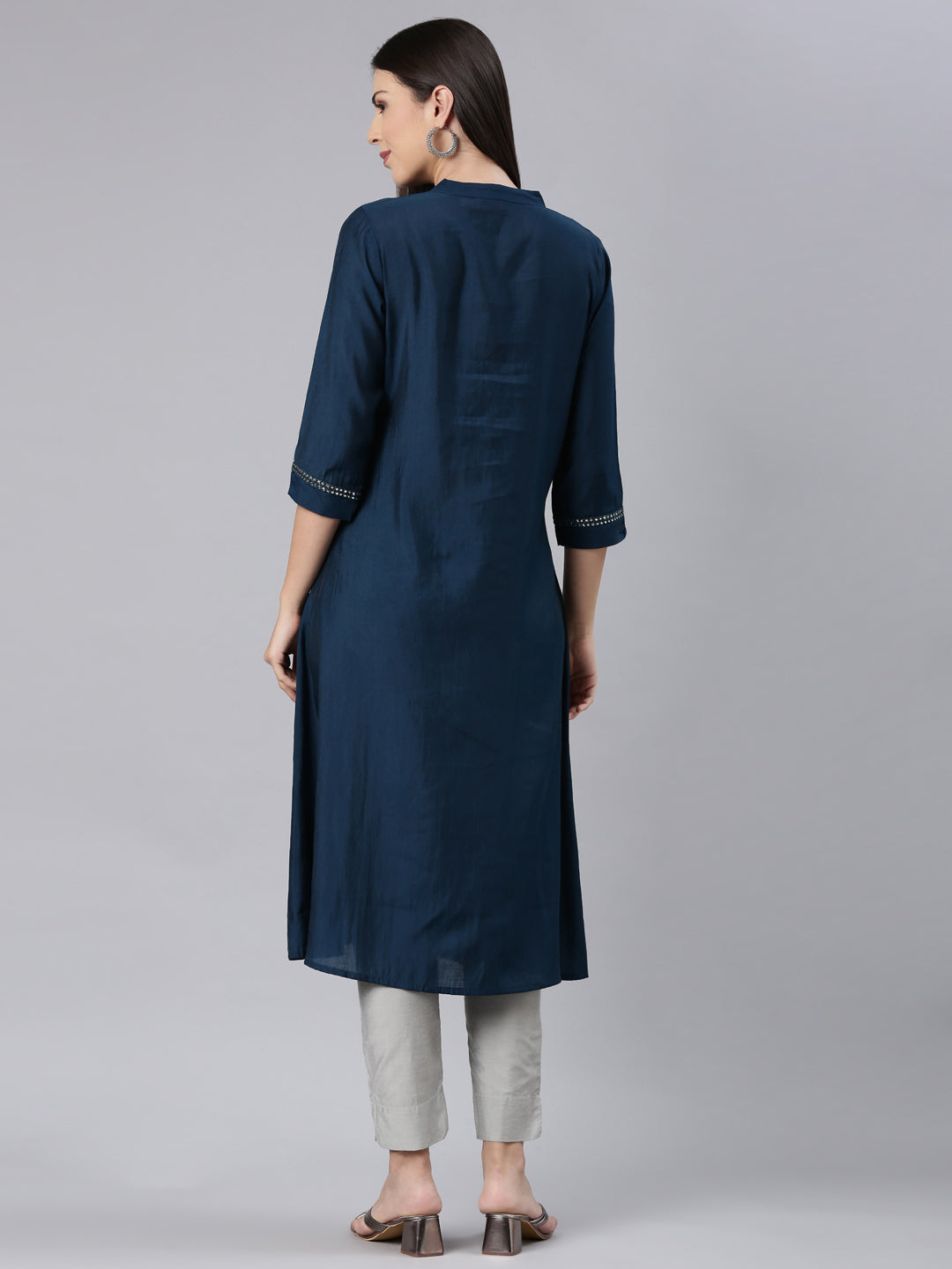 Neerus Blue modal solid anarkali kurta - detail view 1