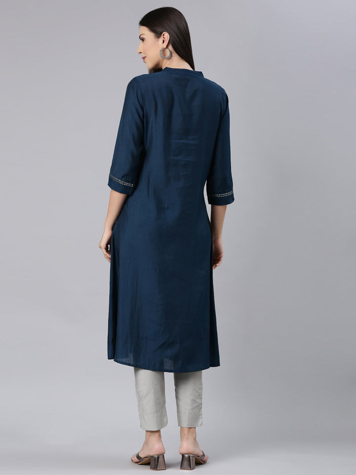 Neerus Blue modal solid anarkali kurta - detail view 1