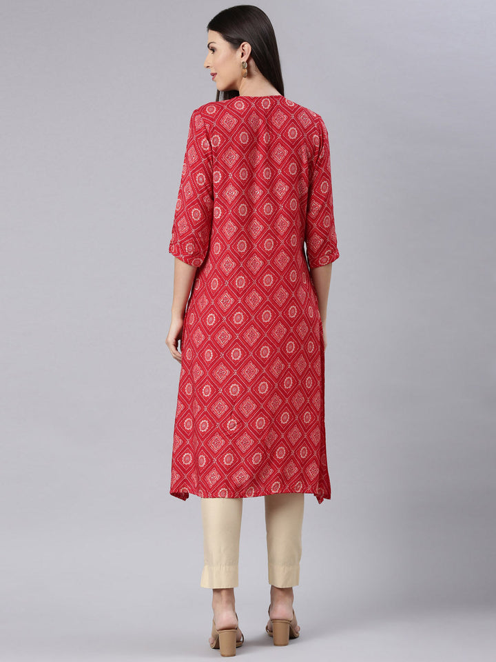 Neerus Red Rayon Bandhani Printed Kurti - detail view 1