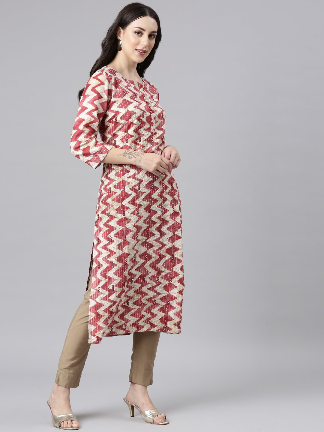 Neerus Orange rayon printed straight kurta - back view