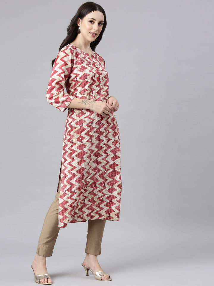 Neerus Orange rayon printed straight kurta - back view