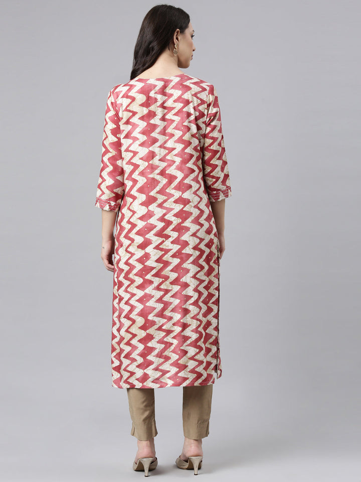 Neerus Orange rayon printed straight kurta - side view
