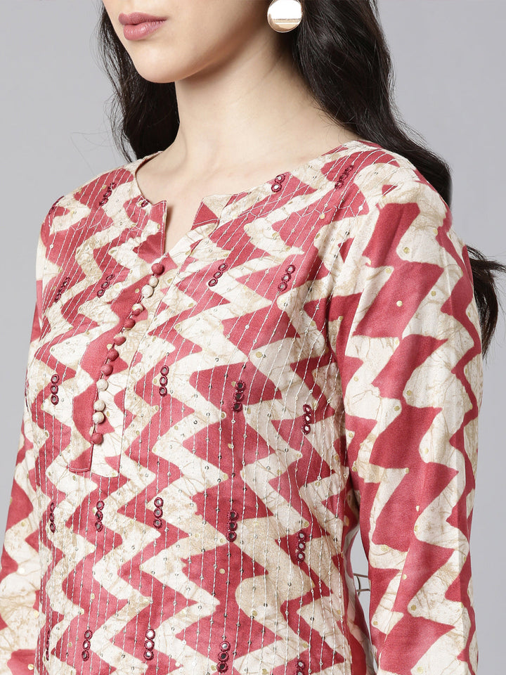 Neerus Orange rayon printed straight kurta - detail view 1