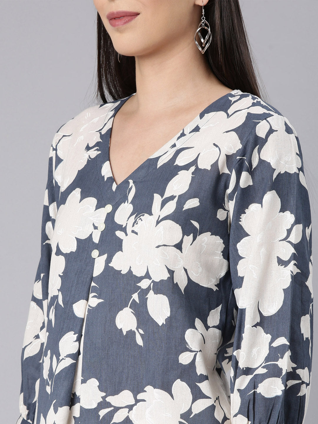 Neerus Grey modal printed anarkali kurta - detail view 2