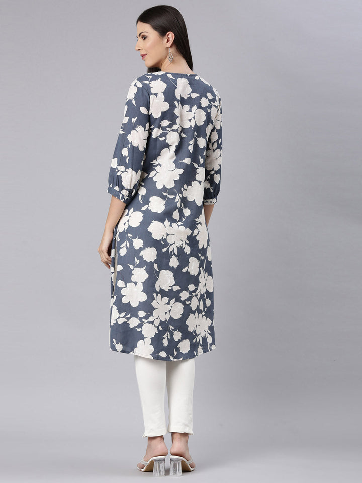 Neerus Grey modal printed anarkali kurta - detail view 1