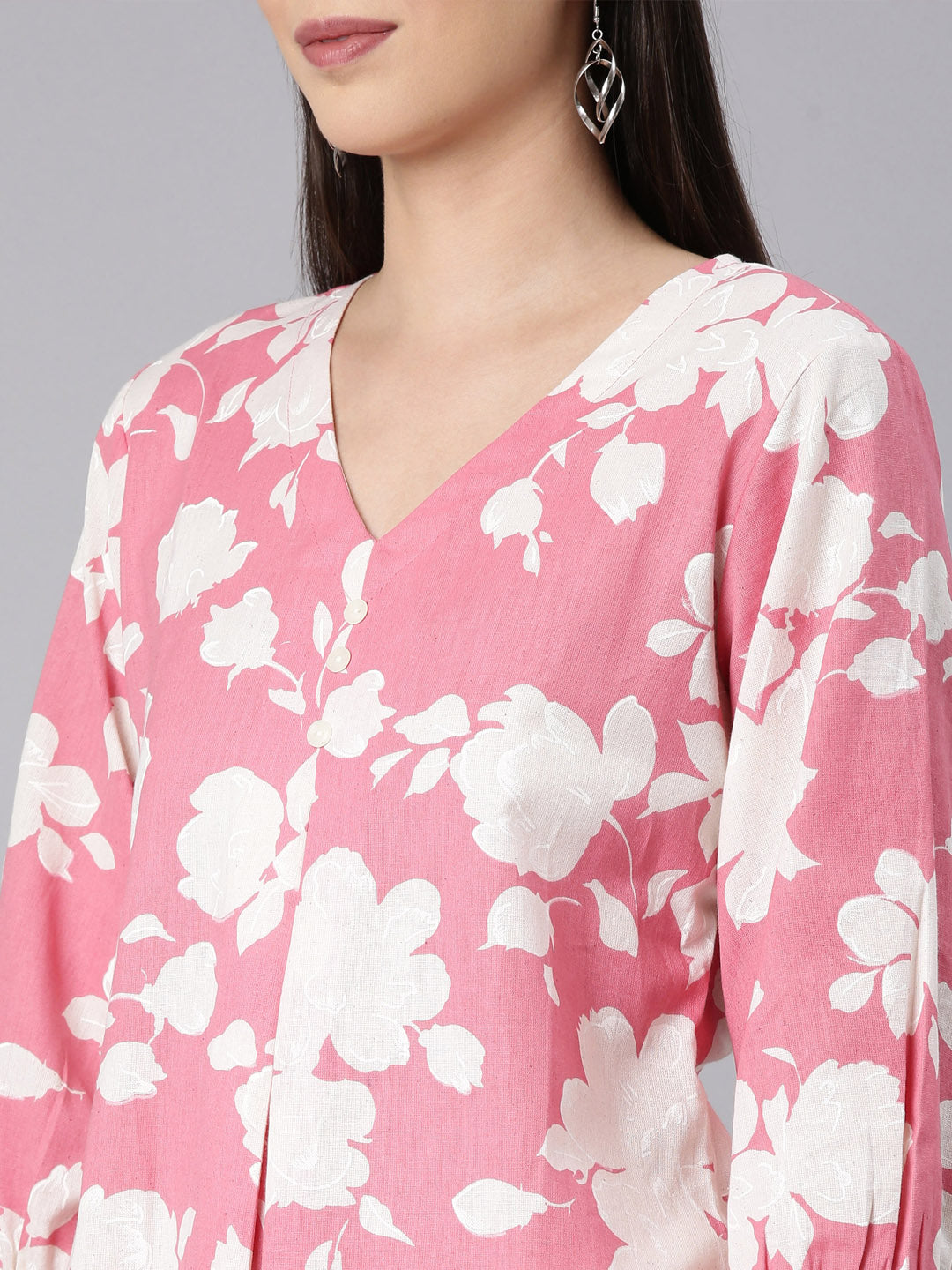 Neerus Pink modal printed anarkali kurta - detail view 2