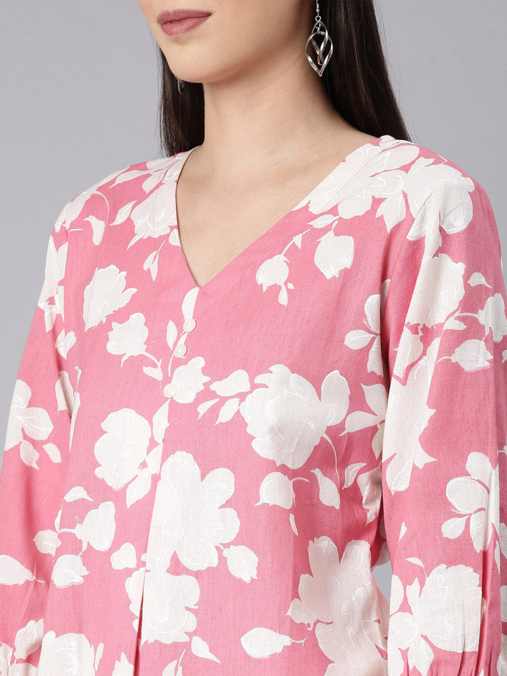 Neerus Pink modal printed anarkali kurta - detail view 2