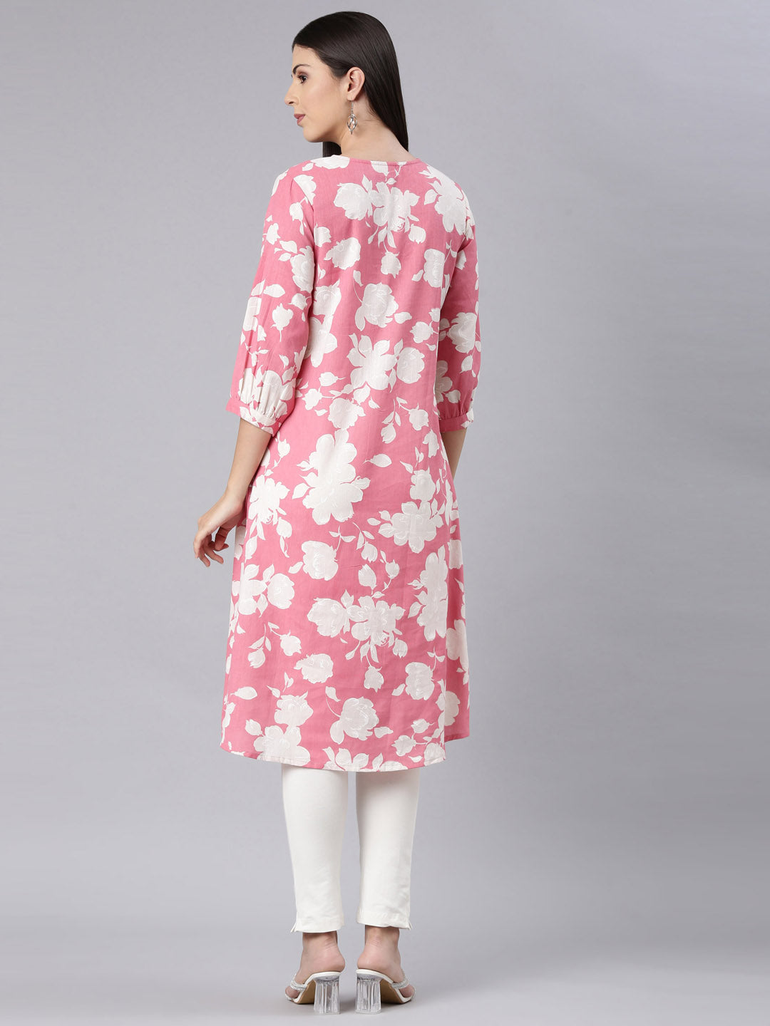Neerus Pink modal printed anarkali kurta - detail view 1
