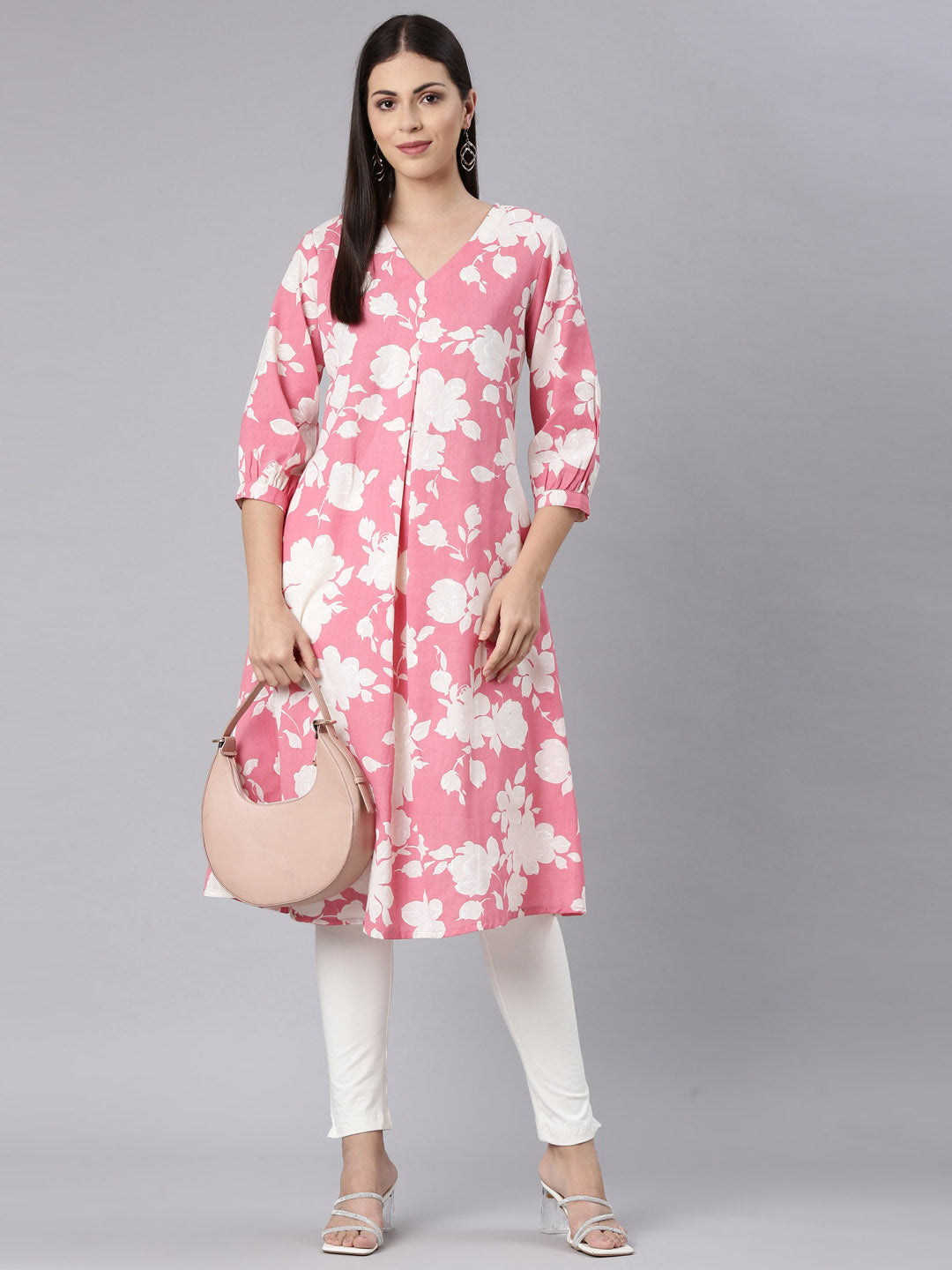 Neerus Pink modal printed anarkali kurta - detail view 3