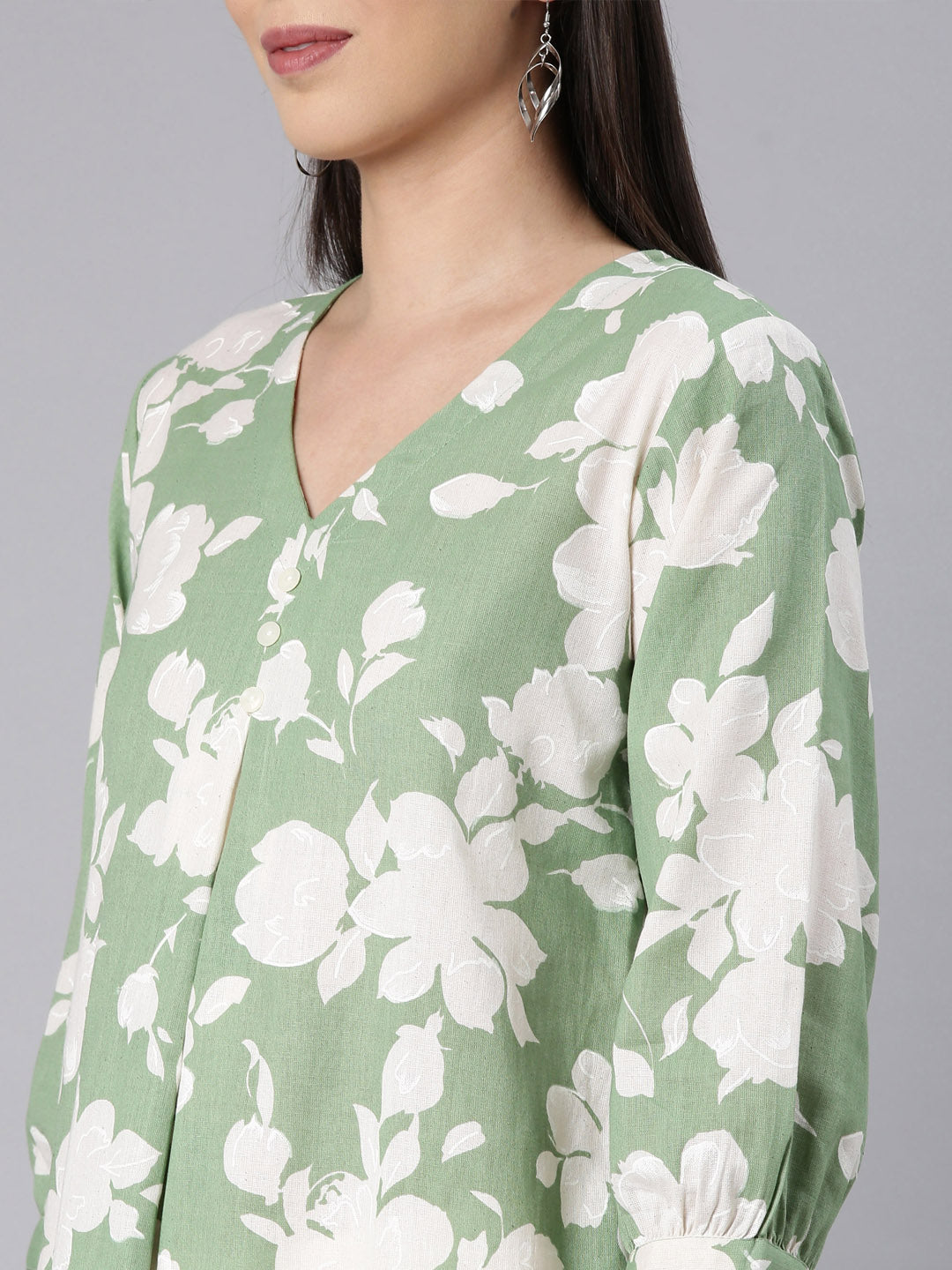 Neerus Green modal printed anarkali kurta - detail view 2