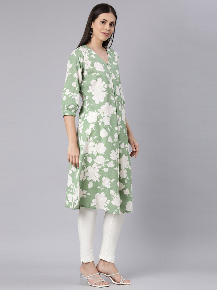 Neerus Green modal printed anarkali kurta - side view
