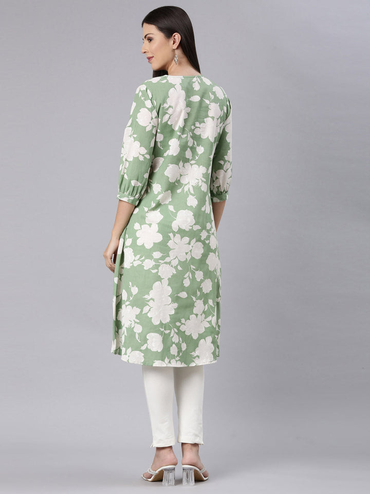 Neerus Green modal printed anarkali kurta - detail view 1