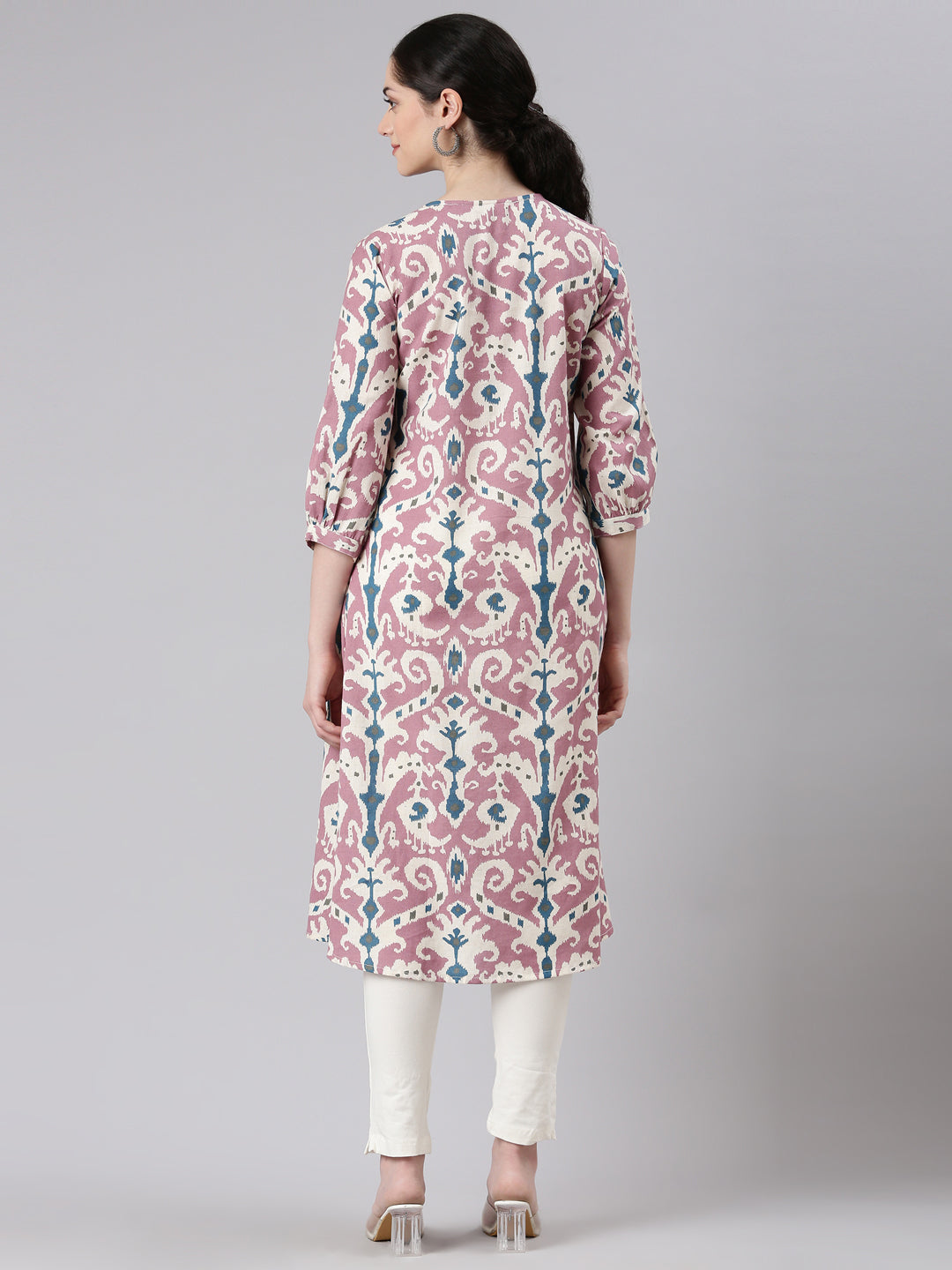 Neerus Purple viscose rayon printed kurta - side view