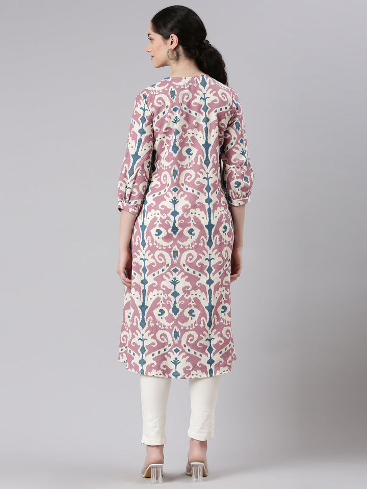 Neerus Purple viscose rayon printed kurta - side view