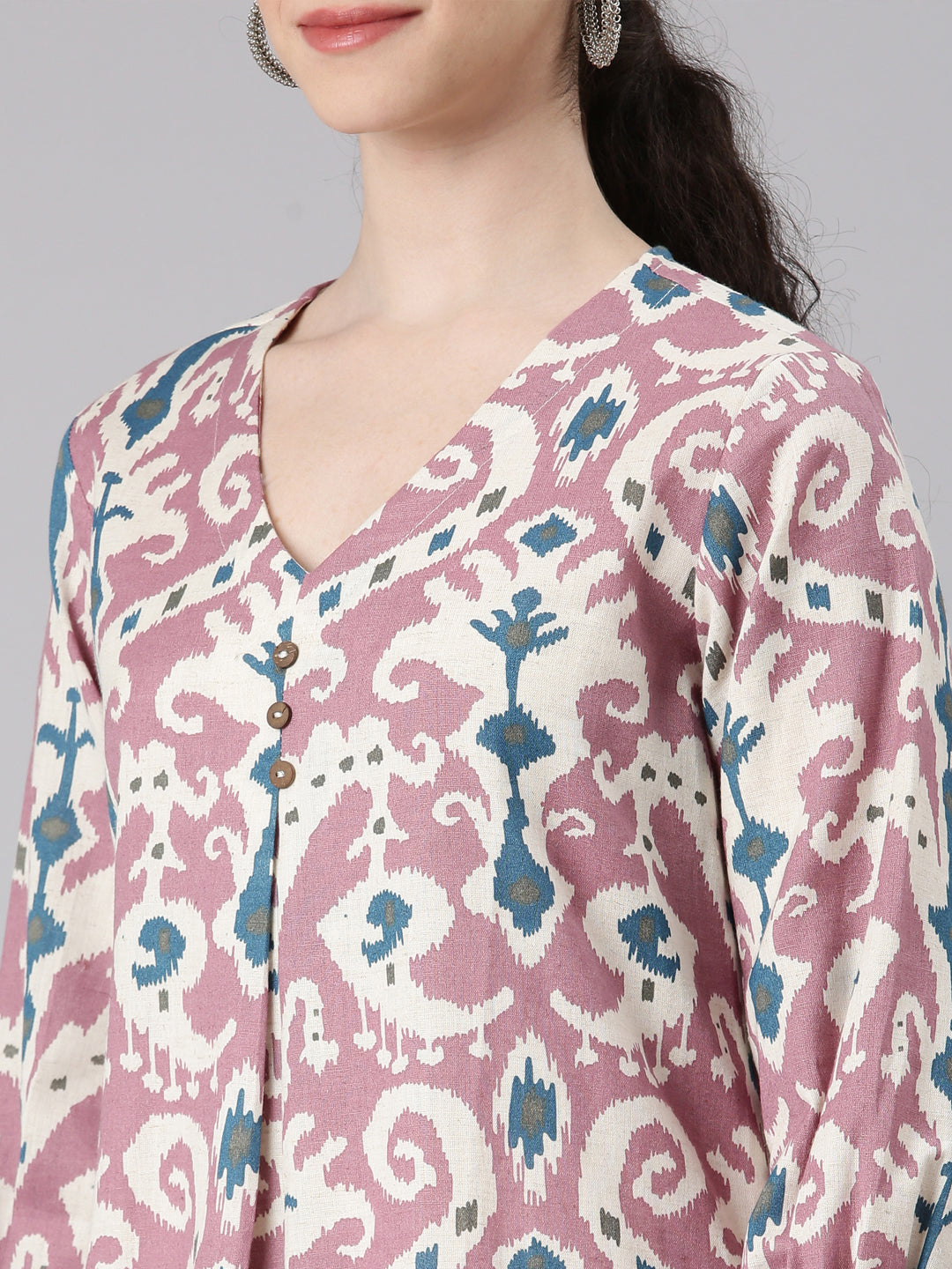 Neerus Purple viscose rayon printed kurta - detail view 1