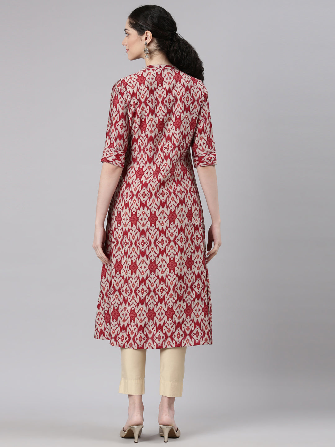 Neerus Maroon modal printed straight kurti - detail view 1