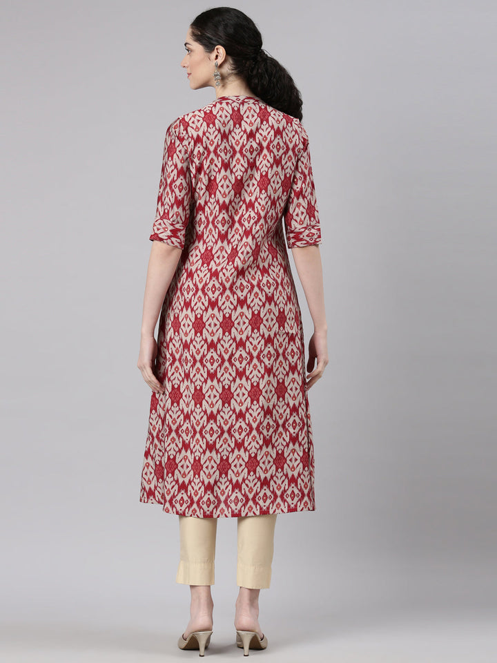 Neerus Maroon modal printed straight kurti - detail view 1