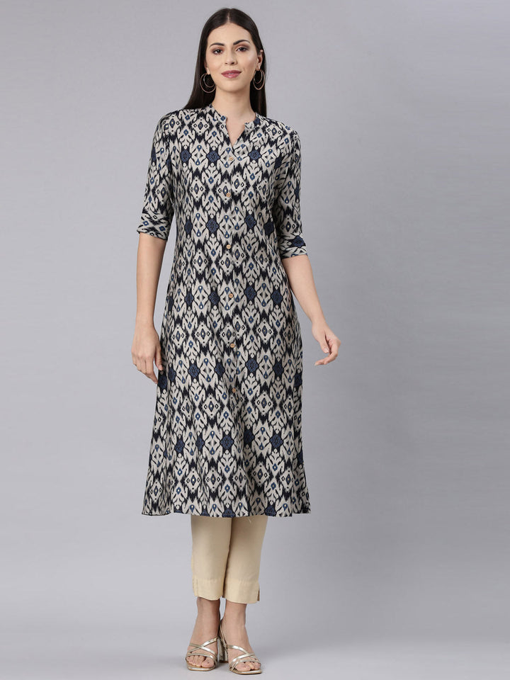Neerus Blue modal printed anarkali kurti - front view