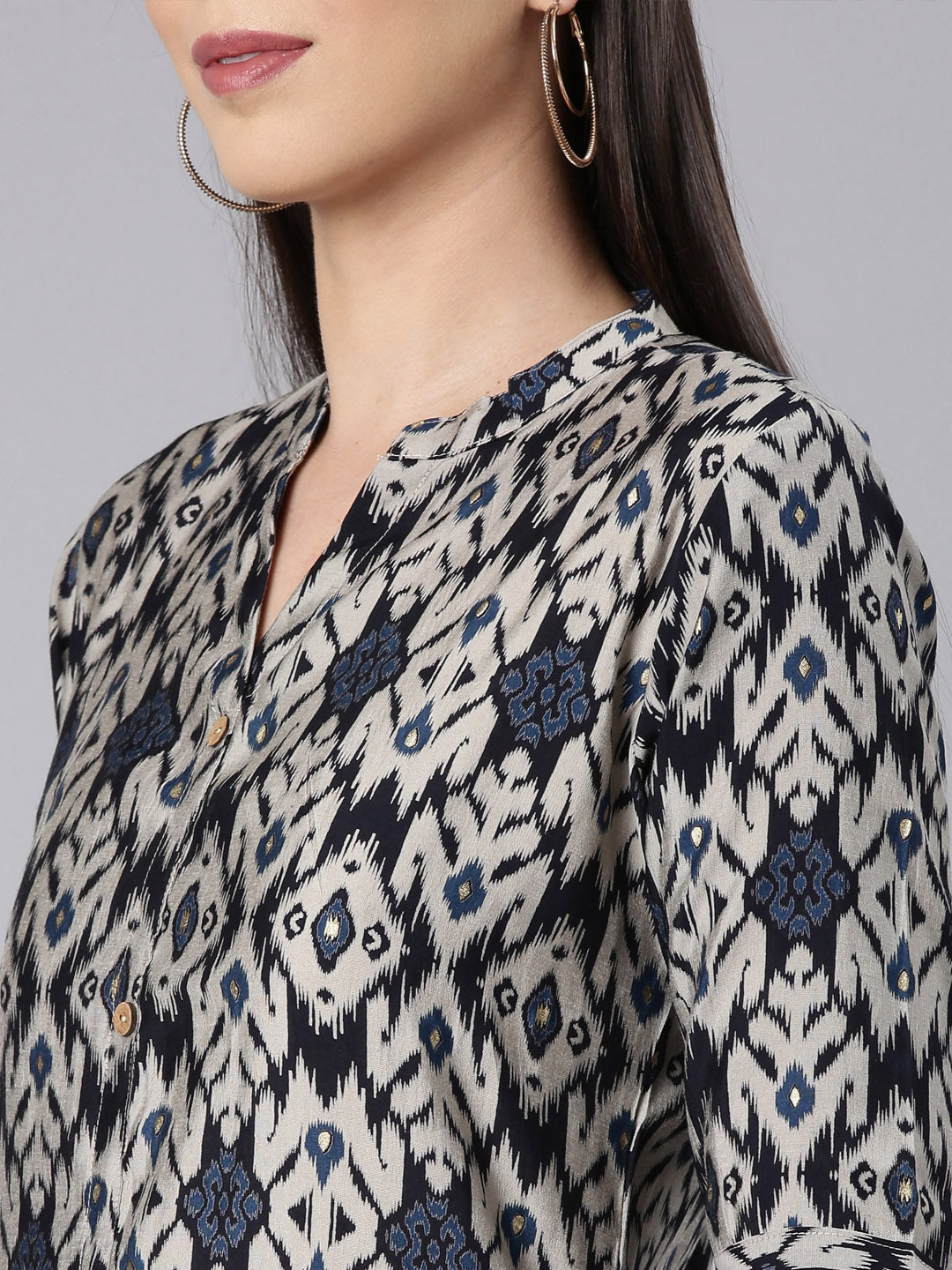 Neerus Blue modal printed anarkali kurti - detail view 2