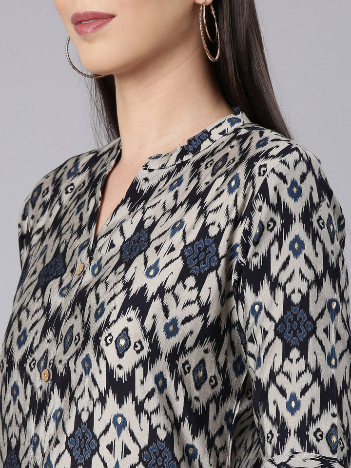 Neerus Blue modal printed anarkali kurti - detail view 2