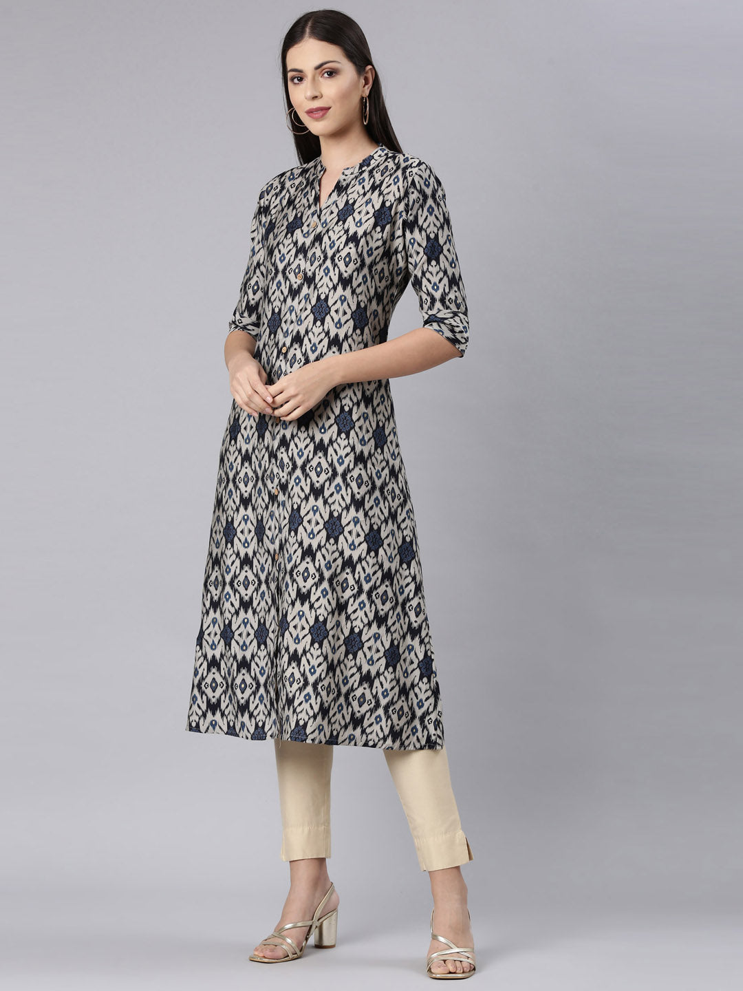 Neerus Blue modal printed anarkali kurti - back view