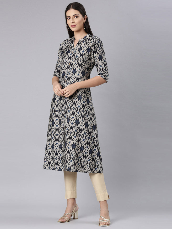 Neerus Blue modal printed anarkali kurti - back view