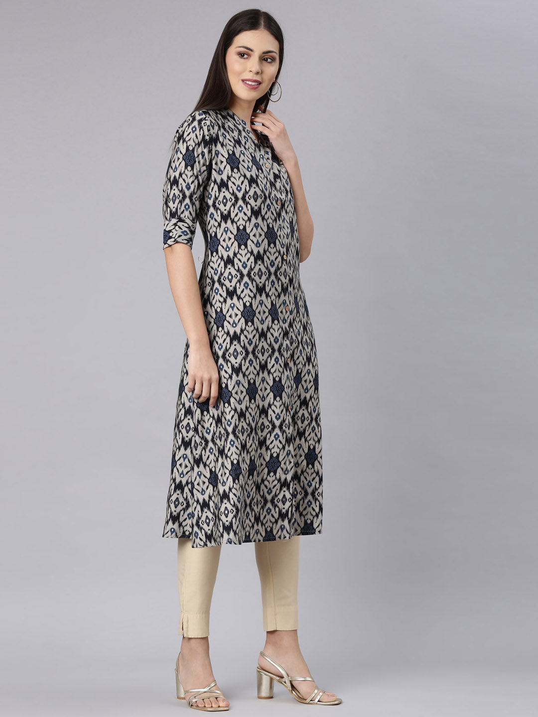 Neerus Blue modal printed anarkali kurti - side view