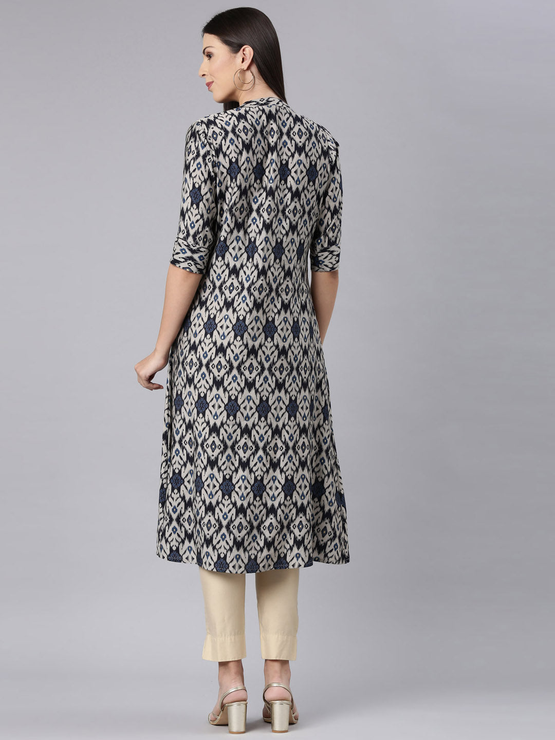 Neerus Blue modal printed anarkali kurti - detail view 1